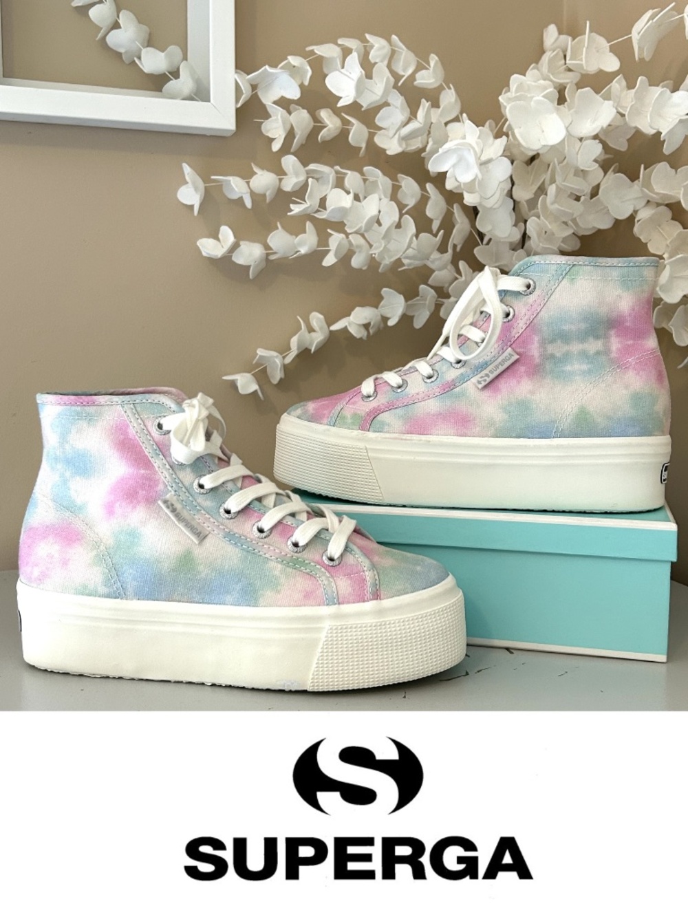 Like New Superga Platform High Top Sneakers Pastel Tie Dye Size 37